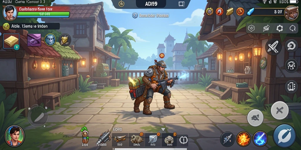Tampilan gameplay ADI99 menampilkan karakter dan sumber daya yang sedang dikelola.