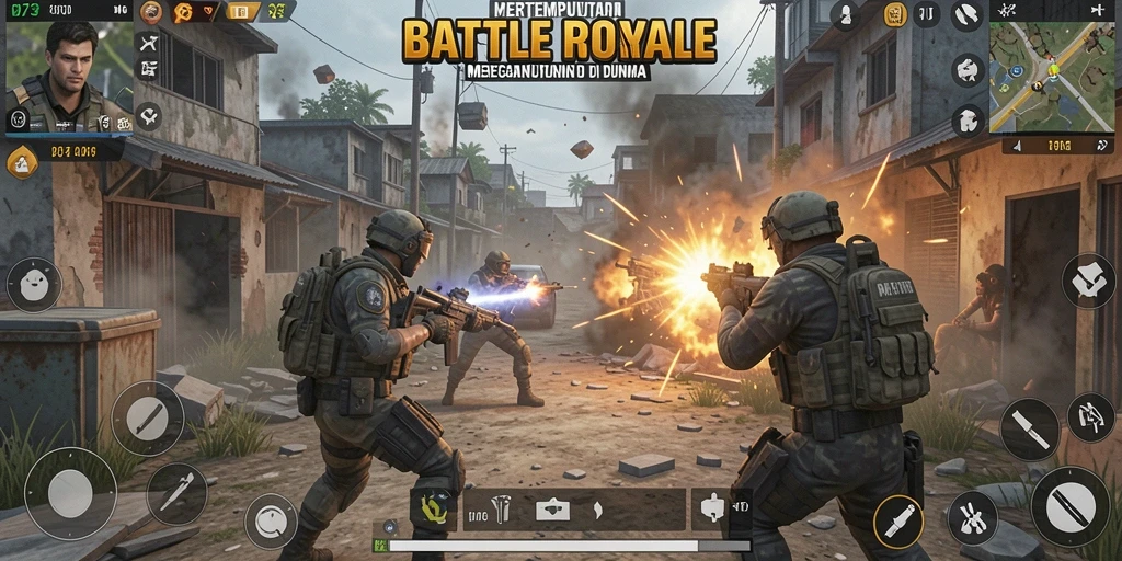 Gameplay D73 yang mendebarkan dalam suasana Battle Royale.