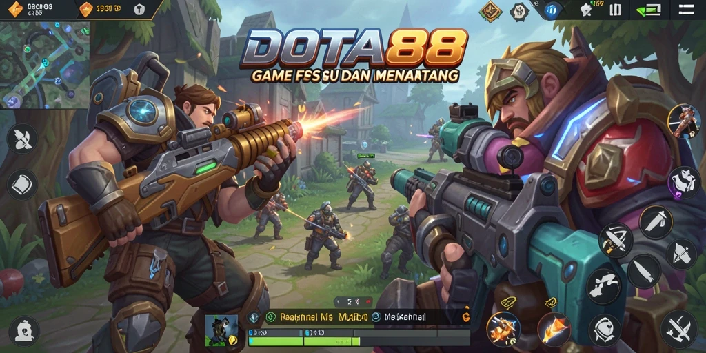 Tampilan aksi seru dalam DOTA88 saat bertempur di medan perang.