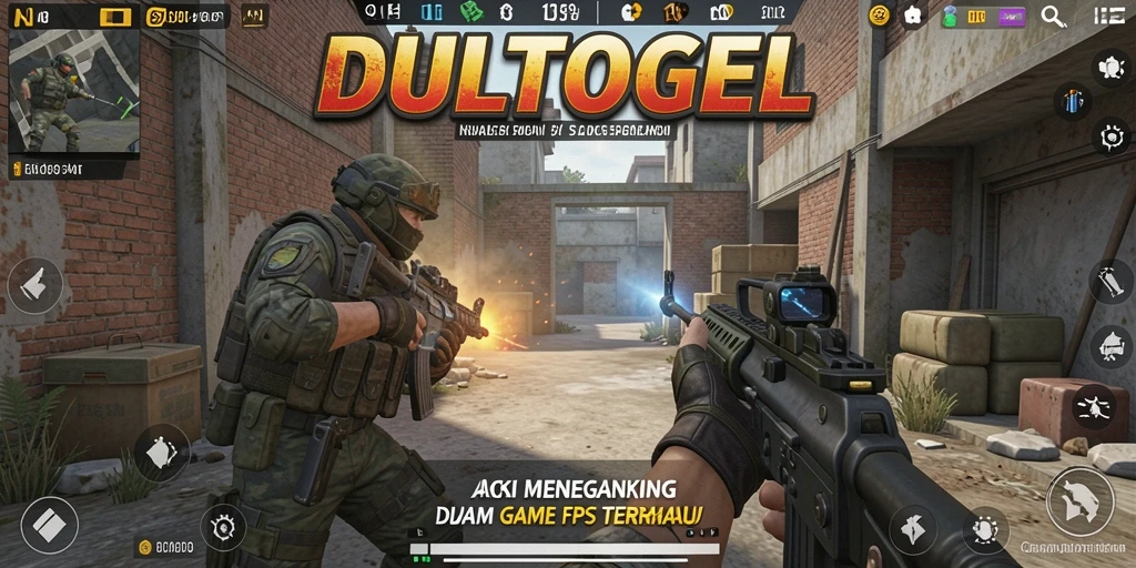 Tampilan dinamis dari aksi gameplay DULTOGEL dengan tembak-menembak yang intens.