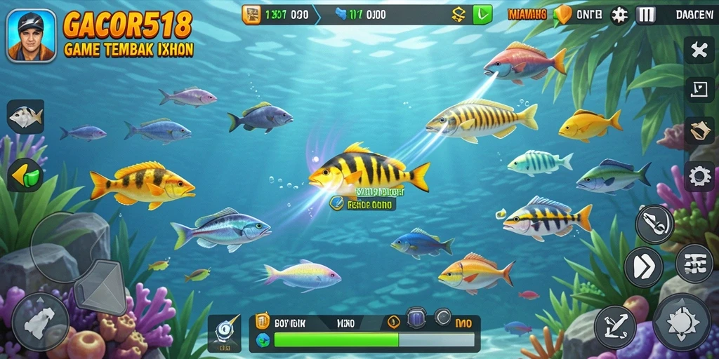 Tampilan gameplay seru di GACOR518 dengan efek tembakan ikan.