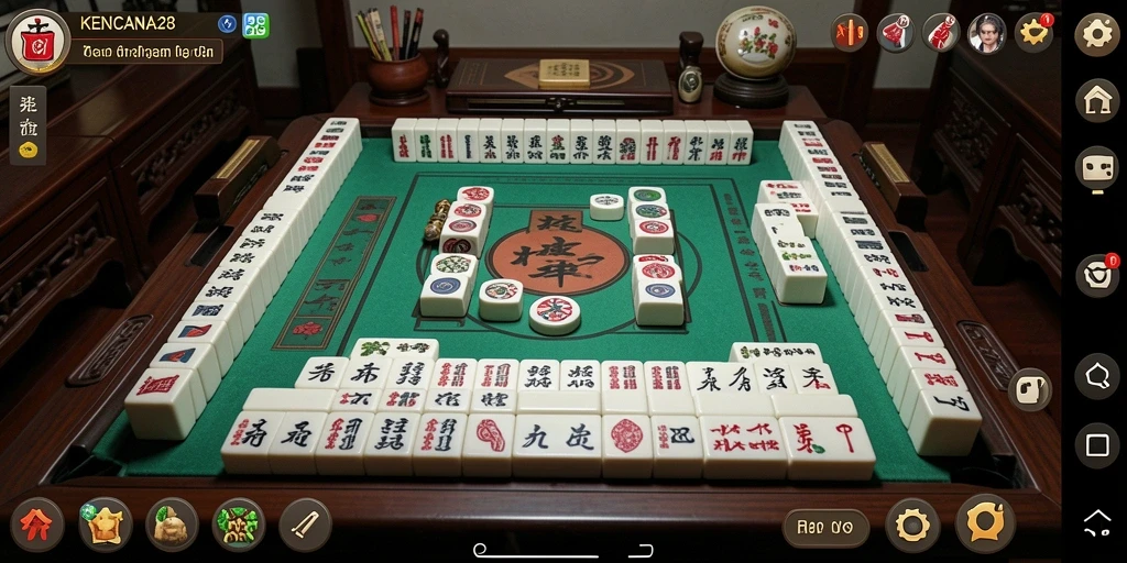 Screenshot gameplay KENCANA28 menampilkan suasana permainan Mahjong yang seru dan menarik.