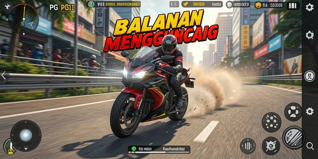 Tampilan gameplay PG11 dengan aksi balapan motor yang mendebarkan.