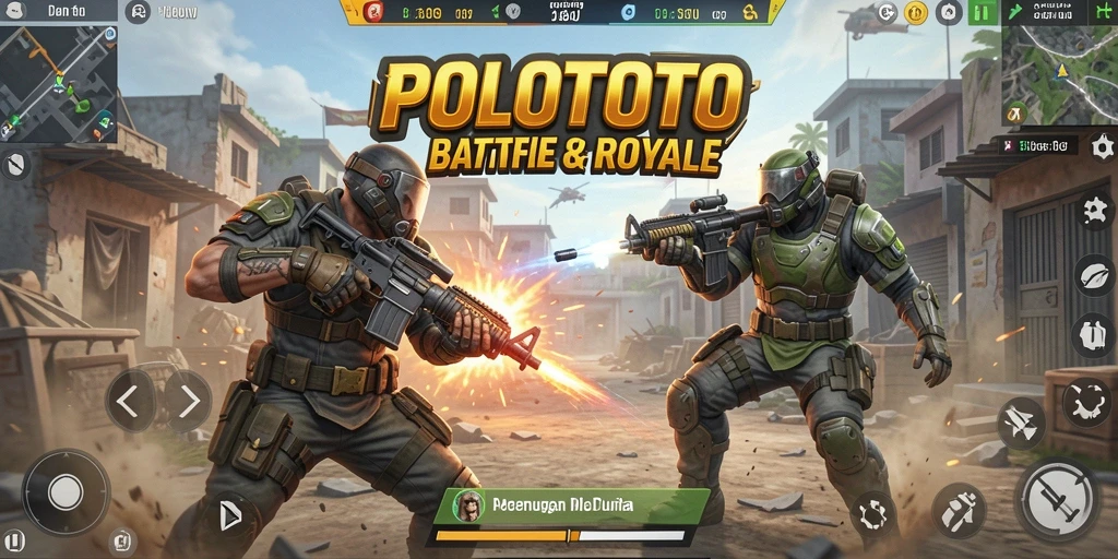 Tangkapan layar gameplay seru POLOTOTO di arena Battle Royale.
