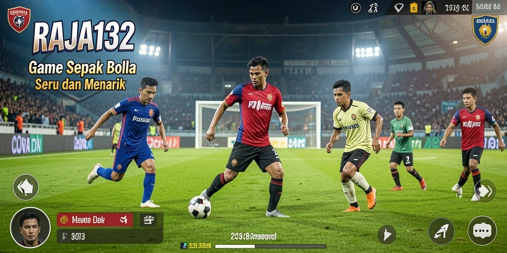 Screenshot RAJA132 menampilkan aksi seru di lapangan sepak bola.