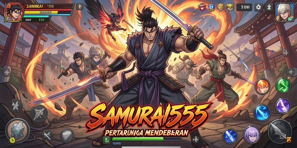 Screenshot SAMURAI555 menampilkan aksi pertarungan yang intens dan karakter Anime yang menarik.