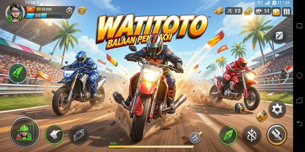 Gambaran aksi balapan yang mendebarkan di WATITOTO.
